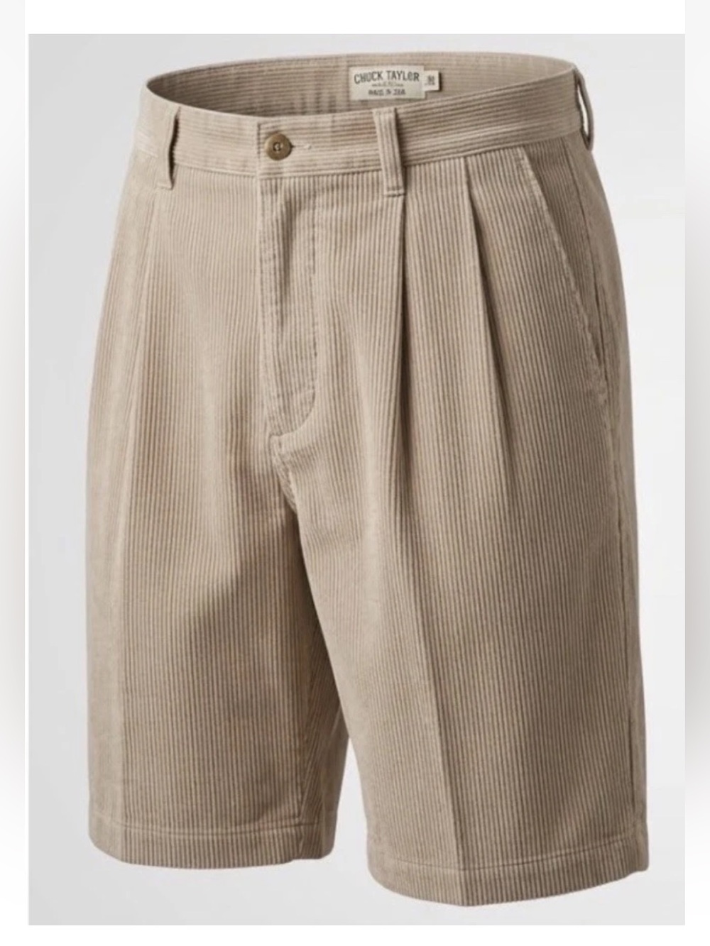 Chuck Taylor Converse Corduroy Shorts Men 30 Beige Pleated Rare Unicorn USA Vtg